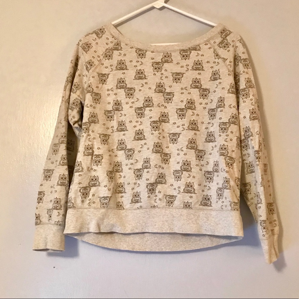 NIGHT OWL PRINT oatmeal sweatshirt size medium